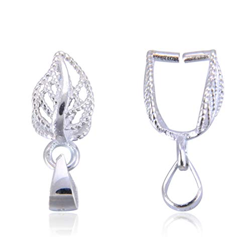 Product Cover 2pcs Sterling Silver Leaf-Shaped Pendant Bail Pinch Connector 17mm for Bracelet Necklace Charm Jewelry Craft Making SS125