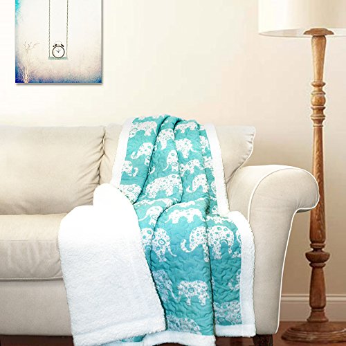 Product Cover Lush Decor Elephant Parade Fuzzy Reversible Sherpa Throw Blanket, 60