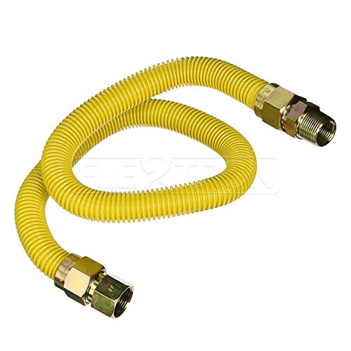 Product Cover Flextron FTGC-YC-34-24P 24 Inch Flexible Epoxy Coated High BTU Gas Line Connector W/ 1 Inch Outer Diameter & 3/4 Inch FIP x 3/4 Inch MIP Fitting, Yellow/Stainless Steel, Excellent Corrosion Resistance