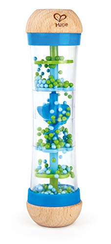Product Cover Hape Beaded Raindrops | Mini Wooden Musical Shake & Rattle Rainmaker Toy, Blue
