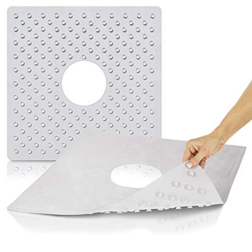 Product Cover Vive Shower Mat - Square Non Slip Large Bath Mat for Bathtub - Suction Cup Skid Pad for Stalls, Floors, Tub - Textured with Drain Hole