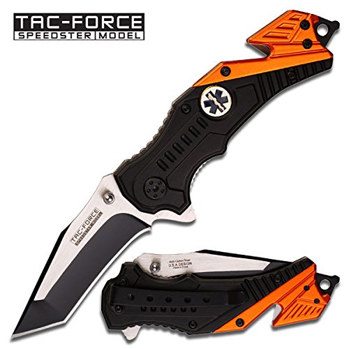 Product Cover Tac-Force EMT Edition Spring Assisted 3mm Thick Stainless Steel 2 Tone Tanto Blade (TF-640EMT) Tactical Folding Knife, Includes Pocket Clip, Seat Belt Cutter and Glass Breaker
