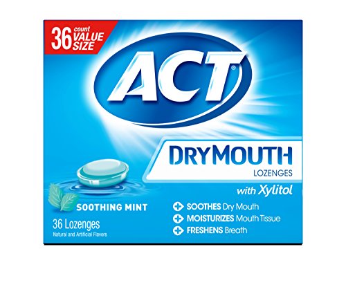 Product Cover ACT Dry Mouth Lozenges Soothing Mint 36 Count Soothing Mint Flavored Lozenges with Xylitol Help Moisturize Mouth Tissue to Sooth and Relieve Discomfort from Dry Mouth, Freshens Breath