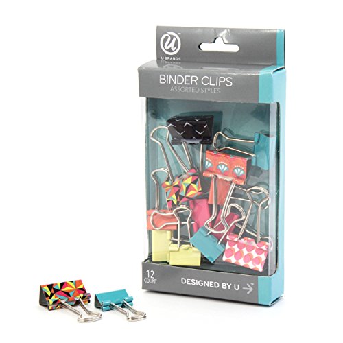 Product Cover U Brands Binder Clips, Medium 1-Inch Width, Small 3/4-Inch Width, Pop Spring Fashion Colors, 12-Count - 234U06-24