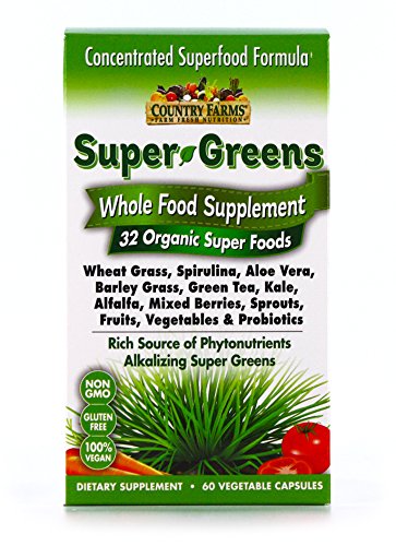 Product Cover Country Farms Super Greens Vegicaps, Whole Food Supplement, 32 Organic Super Foods, 30 Servings