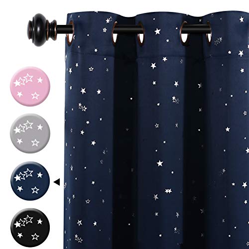 Product Cover H.VERSAILTEX Blackout Curtains Kids Room for Boys Girls Thermal Insulated Twinkle Silver Stars Pattern Curtain Drapes, Grommet Top, 1 Panel, 52