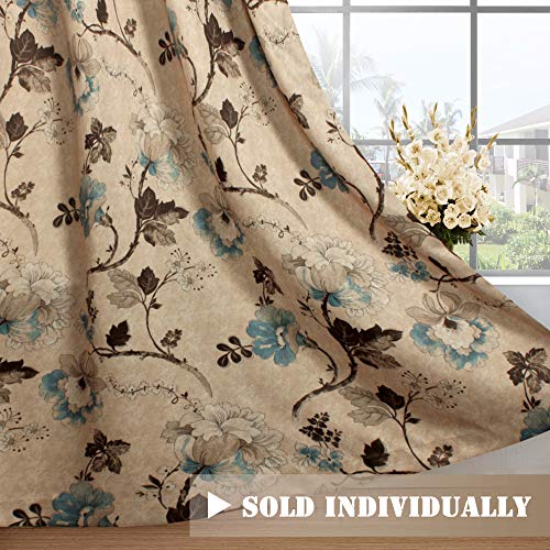 Product Cover H.VERSAILTEX Vintage Floral with Brown Aqua Taupe Pattern Blackout Living Room Window Curtains,Copper Grommets,52 by 84 inch Long-Set of 1 Panel