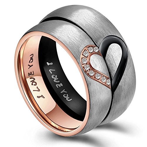 Product Cover ANAZOZ Hers & Women's Stainless Steel for Real Love Heart Promise Ring Wedding Engagement Bands 6MM US Size 7