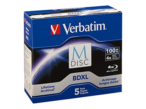 Product Cover Verbatim 98913 M-Disc BDXL 100GB 4X with Branded Surface - 5pk Jewel Case Box, Blue
