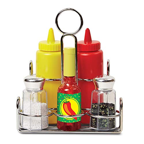 Product Cover Melissa & Doug Let's Play House! Condiment Set (Pretend Play, Sturdy Metal Caddy, Realistic Sound Effects, 6 Pieces, Great Gift for Girls and Boys - Best for 3, 4, and 5 Year Olds)