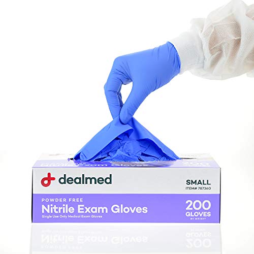 Product Cover Dealmed Brand Nitrile Medical Grade Exam Gloves, Disposable, Latex-Free, 200 Count, Size Small
