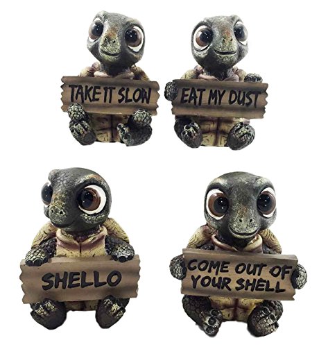 Product Cover Ebros Whimsical Cute Sea Turtles Set of Four Statue Set Holding Signs With Funny Sayings Baby Tortoises Figurines