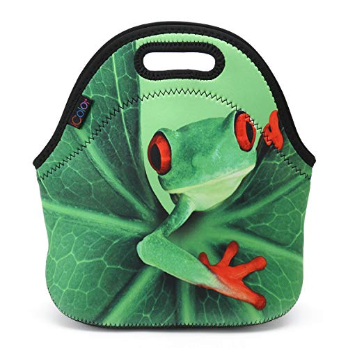 Product Cover ICOLOR Cute Frog Neoprene Lunch Bag, Kids Thermal Lunch Tote Bag, Lunch Box & Food Container, Insulated Soft Lunchbox, Food Storage Cooler - Great Gift for Boys,Girls (HST-LB-032)