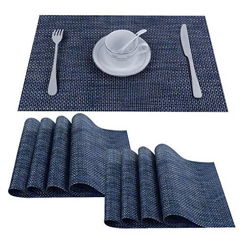 Product Cover Top Finel Placemats,Plastic Table Mats Set of 8,Heat Resistant Washable Place Mats for Dinner Table,Navy