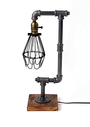 Product Cover Bird Cage Designer Steampunk Water Piping Desk Top Table Lamp Real Wood Base Rustic Home Deco Steam Punk Industrial Loft Interior Design Bedside Minimalist Victorian Edison Iron Retro Lighting Lamps