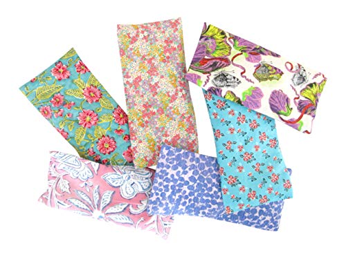 Product Cover Peacegoods Aromatherapy Yoga Eye Pillow - Pack of (6) - 4.5 x 9 - Organic Lavender Chamomile Flax - Washable Cover Cotton - bulk - purple green pink blue flowers leaves butterflies