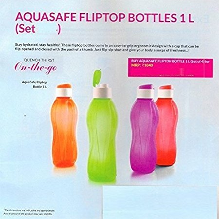 Product Cover Tupperware Aquasafe Flip Top Bottle 1 L Each, Multicolor Set Of 4