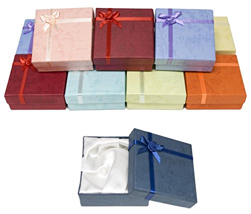 Product Cover Novel Box Cardboard Jewelry Bangle Gift Boxes with Rosebug Bows in Assorted Colors 3.5X3.5X1 (Pack of 12) + NB Cleaning Cloth