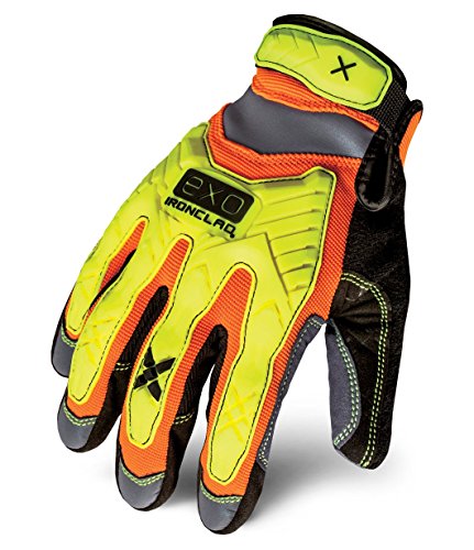 Product Cover IRONCLAD Work Gloves Impact Protection Gloves, HI-VIZ YELLOW & ORANGE, Large - EXO2-HZI-04-L
