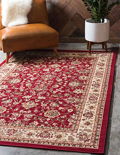 Product Cover Unique Loom Kashan Collection Traditional Floral Overall Pattern with Border Burgundy Area Rug (8' 0 x 10' 0)