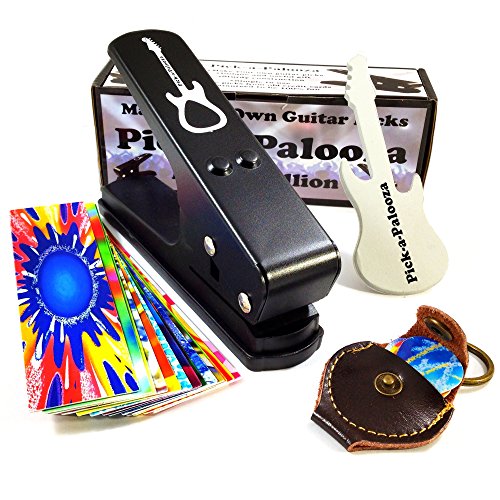 Product Cover Pick-a-Palooza DIY Guitar Pick Punch with Leather Key Chain Pick Holder, 15 Pick Strips and a Guitar File - Black/Black
