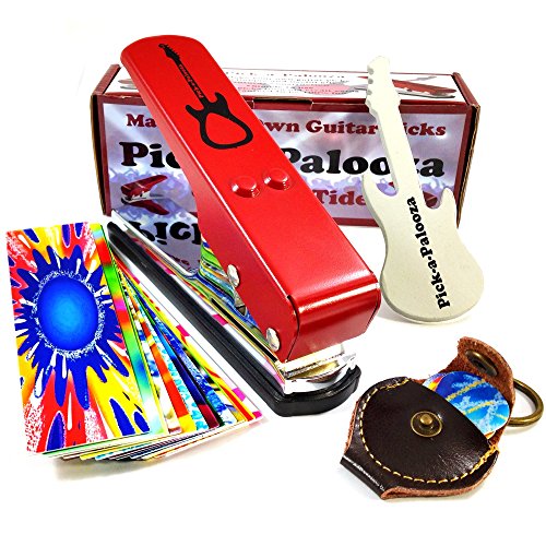 Product Cover Pick-a-Palooza DIY Guitar Pick Punch Mega Gift Pack - the Premium Pick Maker - Leather Key Chain Pick Holder, 15 Pick Strips and a Guitar File - Red