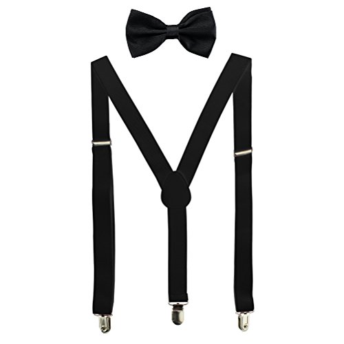 Product Cover habibee Solid Color Mens Suspender Bow Tie Set Clip On Y Shape Adjustable Braces (Black)