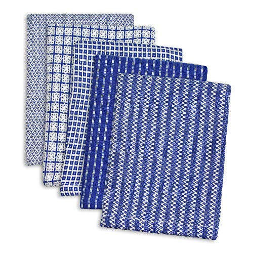Product Cover DII 100% Cotton, Ultra Absorbent, Everyday Kitchen Basic, Fun and Cute Color Dish Cloth 12 x 12, Combo Gift Set of 5- Blue