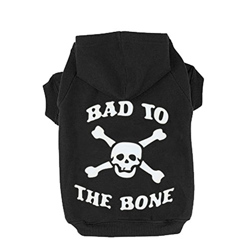 Product Cover EXPAWLORER Black L Bad to The Bone Printed Skull Cat Fleece Sweatshirt Dog Hoodies