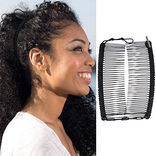 Product Cover Stretch Banana Clip for Thick, Naturally Curly Hair - Put Your Hair Up in Seconds with No Damage, Creases, or Pain - Make Comfy UpDo's, Fro-Hawks, Ponytails, Buns - Double Comb Accessory (Black)