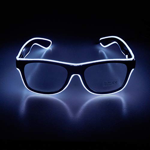 Product Cover Aquat Glow Flashing LED Neon Rave Glasses El Wire Sunglasses Light up Costumes For Party, EDM, Halloween RB01 (White, Black Frame)