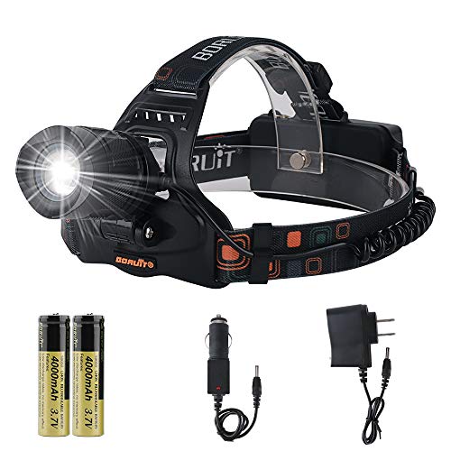 Product Cover Boruit LED Zoomable Headlamp Flashlight,5 Modes 3000 Lumens IPX5 Waterproof USB Headlamp with Batteries for Camping, Hiking, Reading, Cycling, Hunting, Running