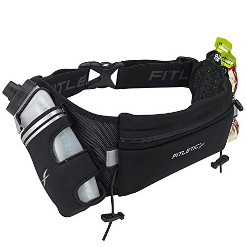 Product Cover Fitletic Trail Running Belt | Patented Bounce Free Design for Endurance, Ironman, Triathlon, 5K, 10K, Marathon, Trail | HD12G-01S Fully Loaded Hydration Belt, Small/Medium, Black
