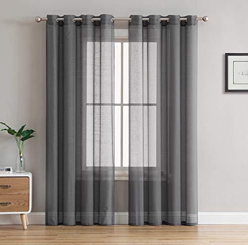 Product Cover HLC.ME 2 Piece Semi Sheer Voile Window Curtain Grommet Panels for Bedroom & Living Room (54