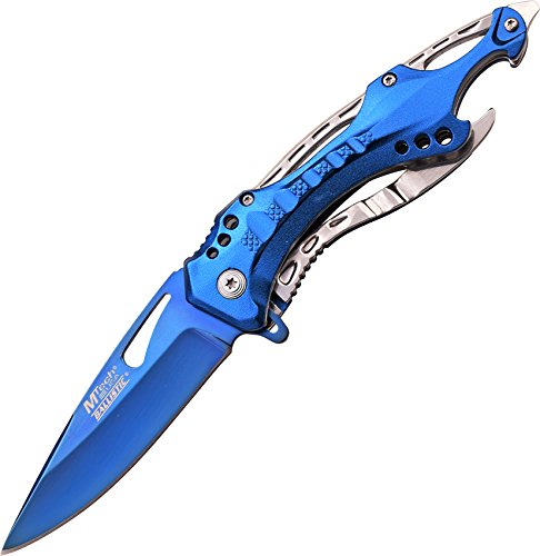 Product Cover MTech USA Ballistic MT-A705SBL Spring Assist Folding Knife, Blue Straight Edge Blade, Blue/Silver Handle, 4.5-Inch Closed