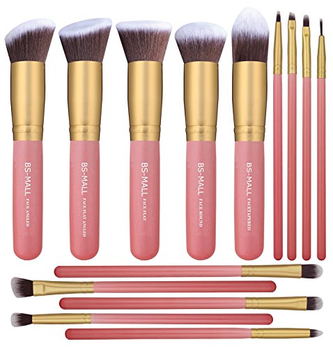 Product Cover BS-MALL New 14 Pcs Makeup Brushes Premium Synthetic Kabuki Makeup Brush Set Cosmetics Foundation Blending Blush Eyeliner Face Powder Brush Makeup Brush Kit(golden Pink)