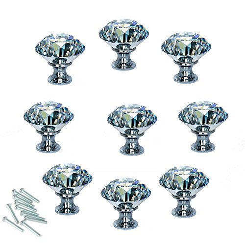 Product Cover HOSL 10PCS 40MM Diamond Shape Crystal Glass Cabinet Knob Cupboard Drawer Pull Handle/Great for Cupboard, Kitchen and Bathroom Cabinets, Shutters, etc