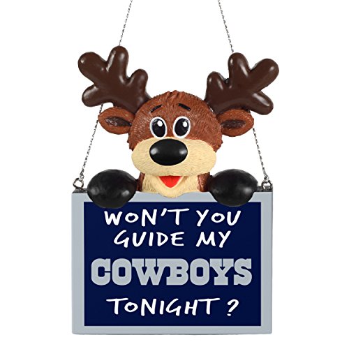 Product Cover FOCO NFL Dallas Cowboys Reindeer with Sign Hanging Tree Holiday OrnamentReindeer with Sign Hanging Tree Holiday Ornament, Team Color, One Size