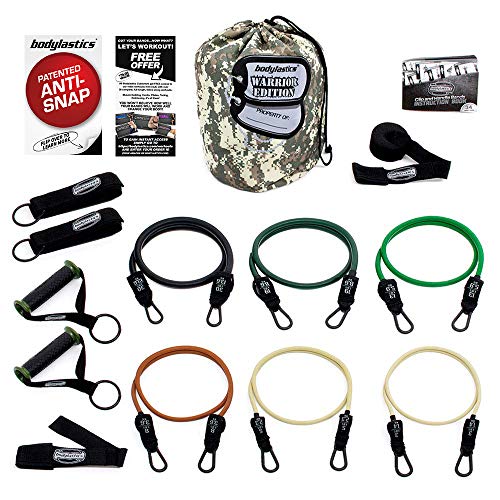 Product Cover Bodylastics Warrior Resistance Band Set 14 Pcs. This Patented Anti-Snap Combat Ready Comes with 6 Exercise Tubes, Heavy Duty Components, a Small Anywhere Anchor, Bag and User Book (14 pcs - 156 lbs)