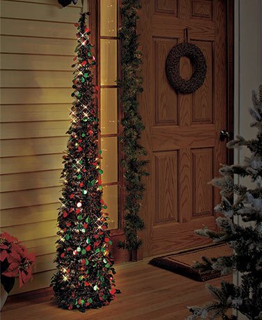 Product Cover Affordable, Collapsible 65 Lighted Christmas Trees in Green/red for Small Spaces with Timer