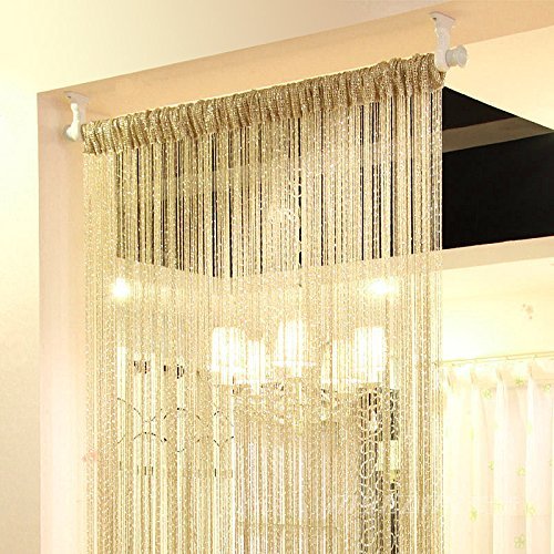 Product Cover Eyotool 1x2 M Door String Curtain Rare Flat Silver Ribbon Thread Fringe Window Panel Room Divider Cute Strip Tassel for Wedding Coffee House Restaurant Parts, Gold