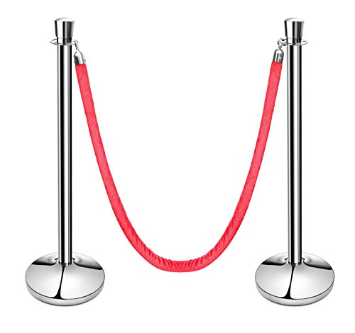 Product Cover New Star Foodservice 54743 Tulip Top Stainless Steel Stanchions, Set of 2 Posts with 1 of 79.5-Inch Red Velvet Rope