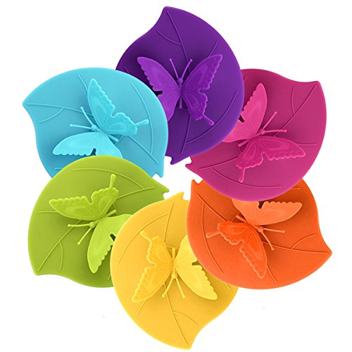 Product Cover Silicone Cup Lids - Creative Butterfly Mug Cover From ME.FAN - Anti-dust Airtight Seal Silicone Drink Cup Lids - Hot Cup Lids 6 Set In Bright Colors