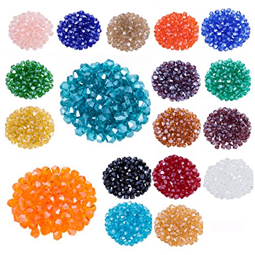 Product Cover Lot 1800pcs Glass Bicone Beads - LONGWIN Wholesale 4mm Bicone Shaped Crystal Faceted Beads Jewelry Making Supply for DIY Beading Projects, Bracelets, Necklaces, Earrings & Other Jewelries (Color 2)