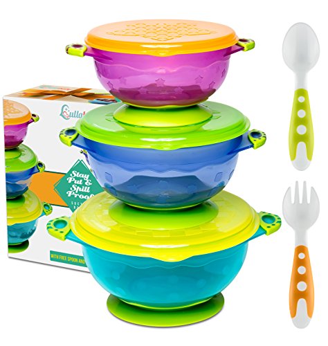 Product Cover Best Suction Baby Bowls for Toddlers-Toddler Bowls Baby Feeding Set with Baby Utensils | Bonus Baby Spoons and Baby Fork | to Go Baby Bowl with Secure Lids | Suction Plates | BPA Free Suction Bowl