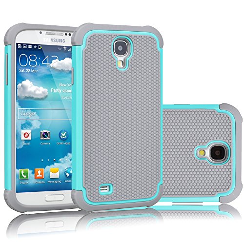 Product Cover Tekcoo for Galaxy S4 Case, [Tmajor Series] [Turquoise/Grey] Shock Absorbing Hybrid Rubber Plastic Impact Defender Rugged Slim Hard Case Cover Shell for Samsung Galaxy S4 S IV I9500 GS4 All Carriers