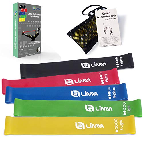 Product Cover Limm Resistance Bands Exercise Loops - 12-inch Workout Flexbands for Physical Therapy, Rehab, Stretching, Home Fitness and More - Includes Bonus EBooks, Instruction Manual, Online Videos & Carry Bag