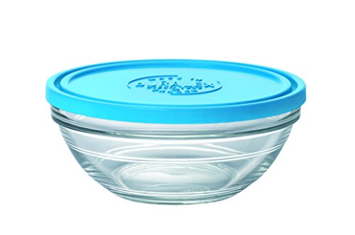 Product Cover Duralex Made In France Lys Round Bowl with Lid, 1 quart, Clear/Blue