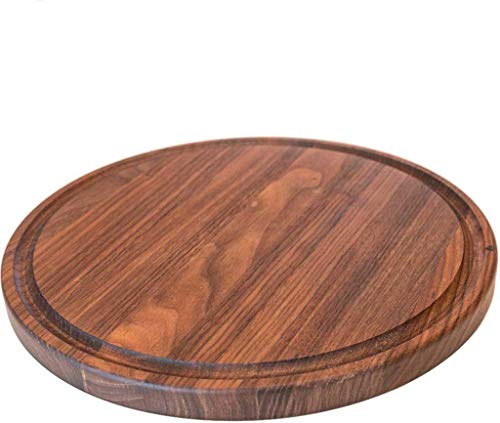 Product Cover Round Wood Cutting Board by Virginia Boys Kitchens - 10.5 Inch American Walnut Cheese Serving Tray and Charcuterie Platter with Juice Drip Groove