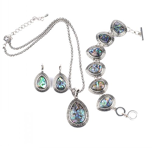 Product Cover IPINK 3Pcs Water Drop Abalone Shell Turquoise Gemstone Necklace Earring Bracelet Jewelry Set